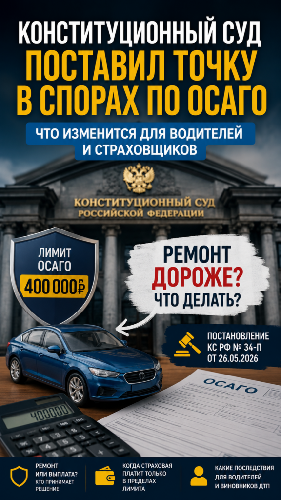 Конституционный суд ОСАГО ограничил выплаты сверх 400000 рублей